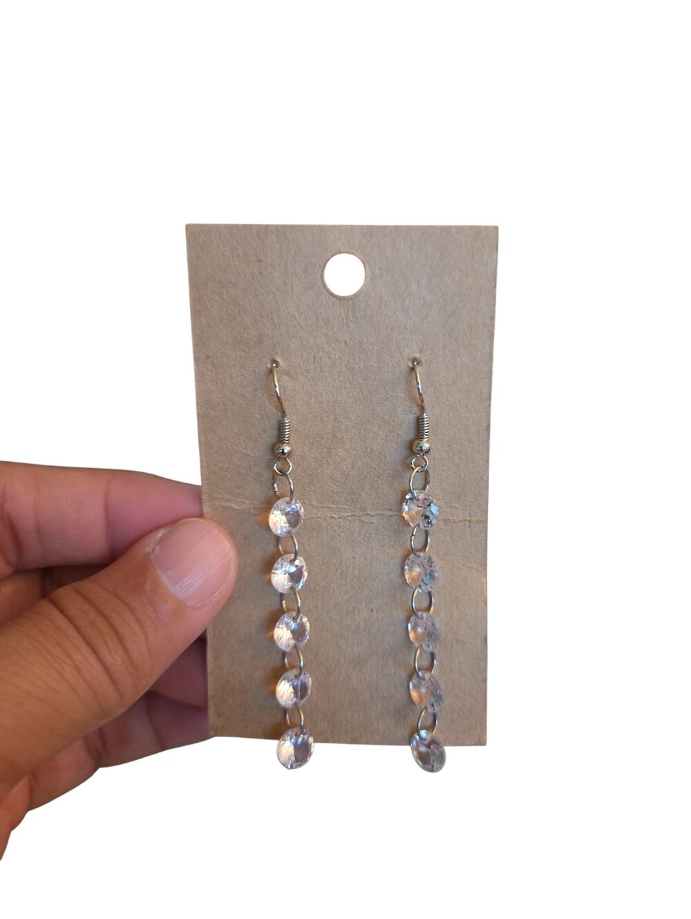 Silver Toned Crystal Drop Dangle Earrings 3"